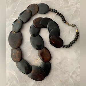 Brown Dyed Bone Flat Discs Overlapping Necklace